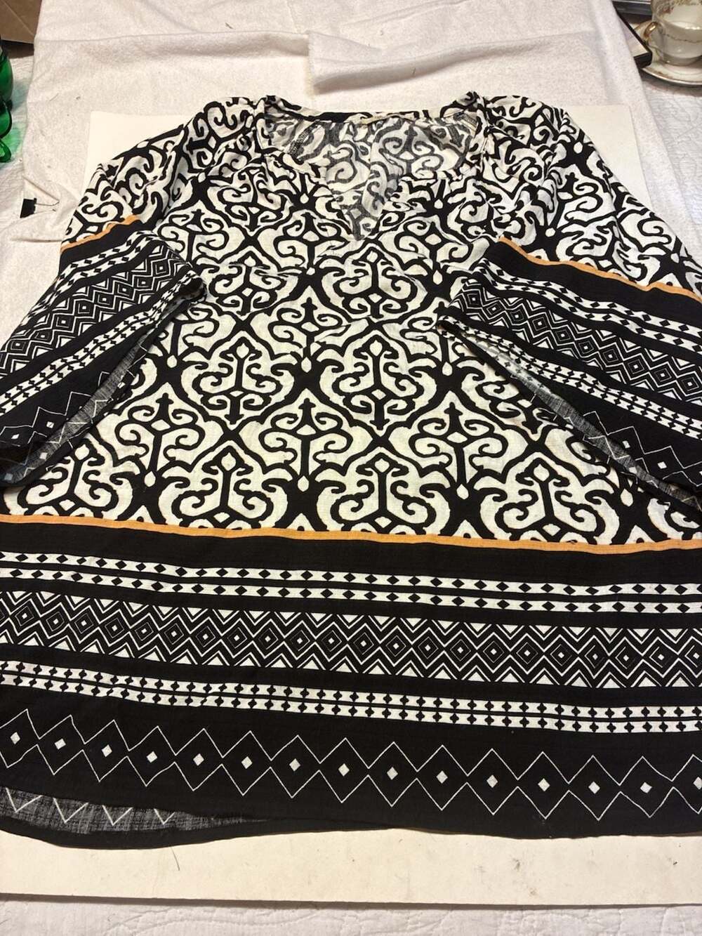 Bebonnie Black and White Patterned Tunic Top